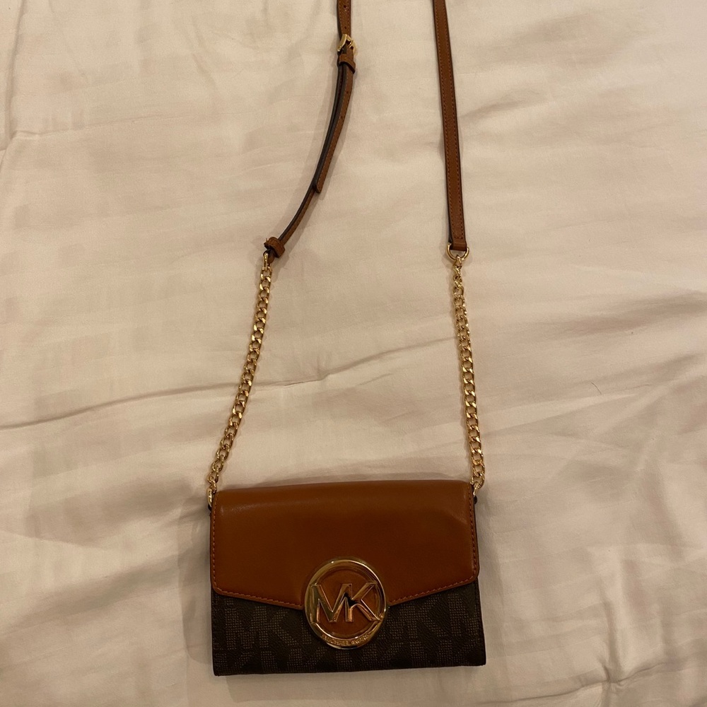 Micheal Kors brown logo cross body bag